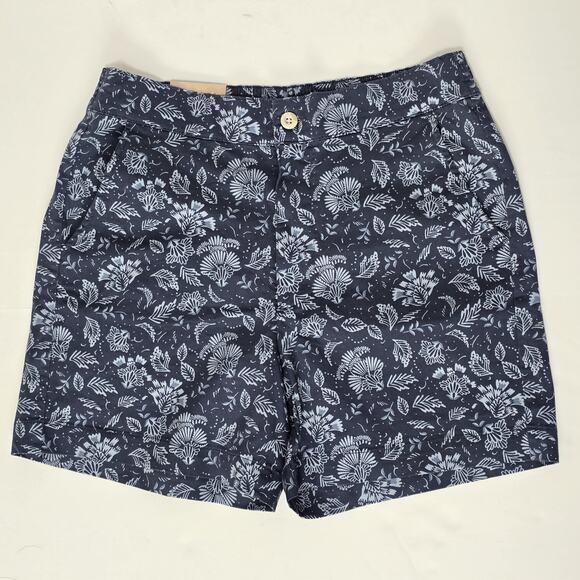 Jachs Girlfriend Women's Stretch Satin Chino Shorts Blue Floral Size L - Picture 3 of 7